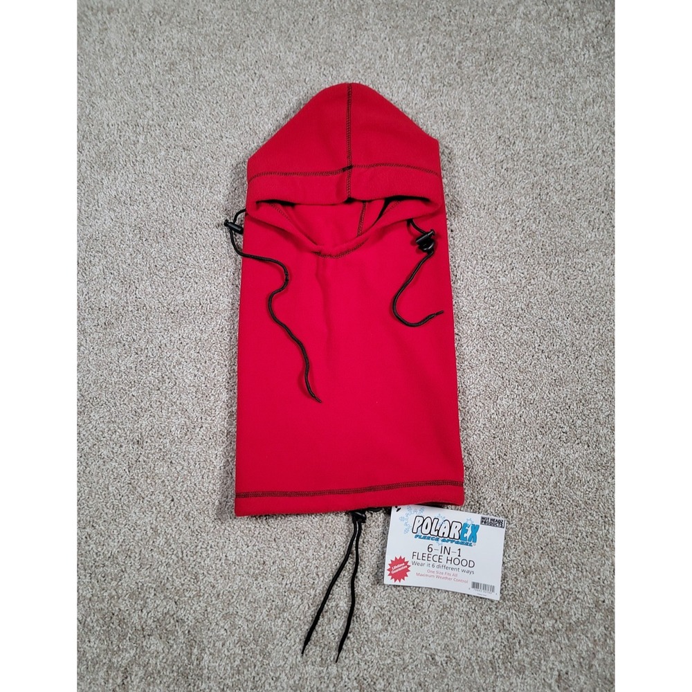 Hot Headz Polarex Hood Adult Red 6-in-1 Fleece Hood Polyester Ski Balaclava NWT